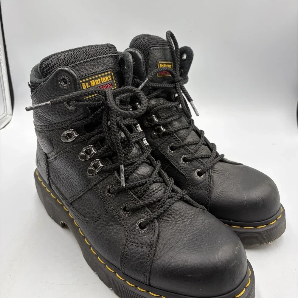 Dr. Martens Industrial Work Boots Men US 10 M Black Leather Soft Toe Ironbridge